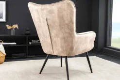 Moderner Sessel SCANDINAVIA champagner beige Samt schwarze Metallbeine mit Armlehne