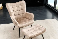 Moderner Sessel SCANDINAVIA champagner beige Samt schwarze Metallbeine mit Armlehne