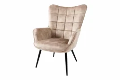 Moderner Sessel SCANDINAVIA champagner beige Samt schwarze Metallbeine mit Armlehne