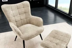 Moderner Sessel SCANDINAVIA champagner greige Bouclé mit Armlehnen
