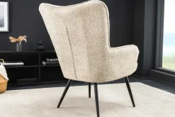 Moderner Sessel SCANDINAVIA champagner greige Bouclé mit Armlehnen