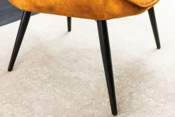 Moderner Sessel SCANDINAVIA senfgelb Samt schwarze Metallbeine mit Armlehnen