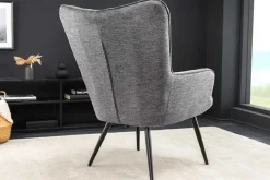 Moderner Sessel SCANDINAVIA grau Strukturstoff schwarze Metallbeine mit Armlehnen