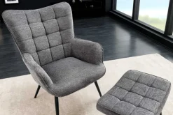 Moderner Sessel SCANDINAVIA grau Strukturstoff schwarze Metallbeine mit Armlehnen