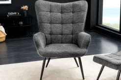 Moderner Sessel SCANDINAVIA grau Strukturstoff schwarze Metallbeine mit Armlehnen