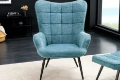 Moderner Sessel SCANDINAVIA blau Strukturstoff schwarz Metall mit Armlehne