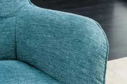 Moderner Sessel SCANDINAVIA blau Strukturstoff schwarz Metall mit Armlehne
