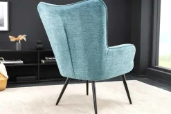 Moderner Sessel SCANDINAVIA blau Strukturstoff schwarz Metall mit Armlehne