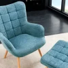 Moderner Sessel SCANDINAVIA blau Strukturstoff Massivholz-Beine mit Armlehnen