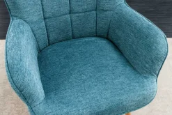 Moderner Sessel SCANDINAVIA blau Strukturstoff Massivholz-Beine mit Armlehnen