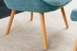 Moderner Sessel SCANDINAVIA blau Strukturstoff Massivholz-Beine mit Armlehnen