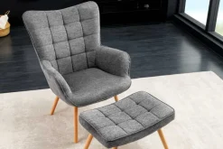Moderner Sessel SCANDINAVIA grau Strukturstoff Massivholz-Beine mit Armlehnen