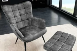 Moderner Sessel SCANDINAVIA grau Samt schwarze Metallbeine mit Armlehnen