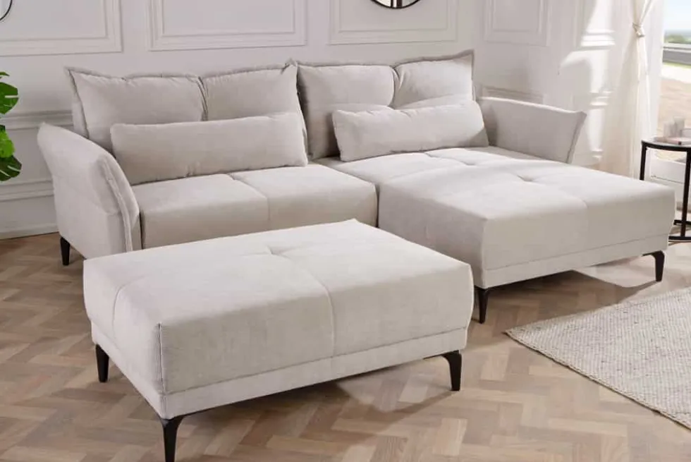 Moderner Sitzhocker DESIGNO 110cm beige Cord Metallfüße