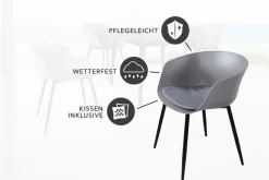 Moderner Stuhl DESIGNO grau Kunststoff Gartenstuhl mit Armlehnen Indoor Outdoor