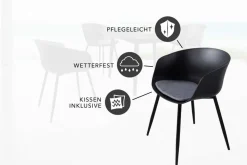 Moderner Stuhl DESIGNO schwarz Kunststoff Gartenstuhl mit Armlehnen Indoor Outdoor