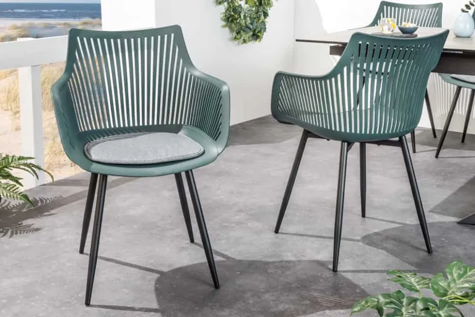 Moderner Stuhl SIGNUM salbei schwarz Kunststoff Gartenstuhl Indoor Outdoor mit Armlehnen