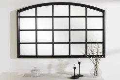 Moderner Wandspiegel PARIS 120cm schwarz Fensterspiegel Rundbogen-Design