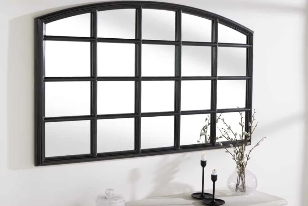 Moderner Wandspiegel PARIS 120cm schwarz Fensterspiegel Rundbogen-Design