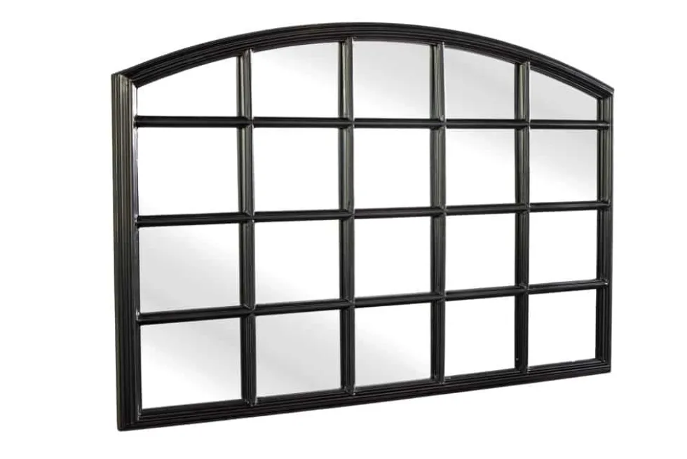 Moderner Wandspiegel PARIS 120cm schwarz Fensterspiegel Rundbogen-Design