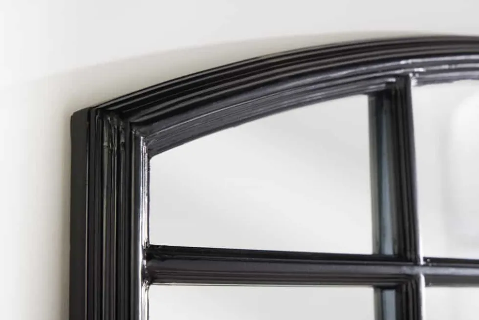 Moderner Wandspiegel PARIS 120cm schwarz Fensterspiegel Rundbogen-Design