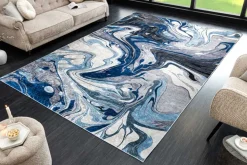 Moderner XXL Teppich ART RUGS 350x240cm grau blau weiß Flachgewebe Indoor