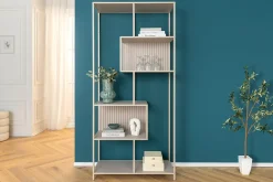Modernes Bücherregal SLIM LINE 185cm champagner beige Metallgestell sechs Regalböden