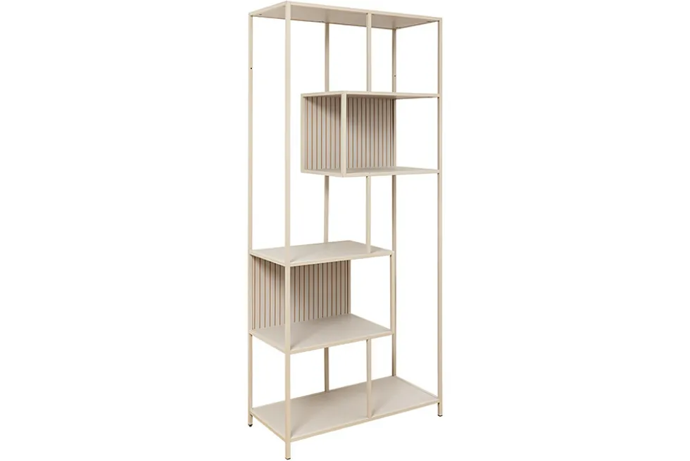 Modernes Bücherregal SLIM LINE 185cm champagner beige Metallgestell sechs Regalböden
