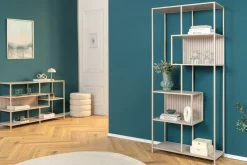 Modernes Bücherregal SLIM LINE 185cm champagner beige Metallgestell sechs Regalböden