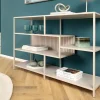 Modernes Bücherregal SLIM LINE 115cm champagner beige Metallgestell fünf Regalböden