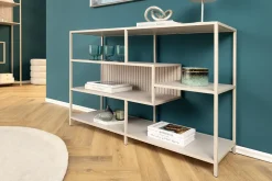Modernes Bücherregal SLIM LINE 115cm champagner beige Metallgestell fünf Regalböden