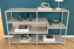 Modernes Bücherregal SLIM LINE 115cm champagner beige Metallgestell fünf Regalböden