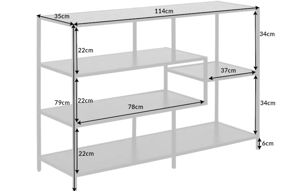Modernes Bücherregal SLIM LINE 115cm graphit Metallgestell mit fünf Regalböden