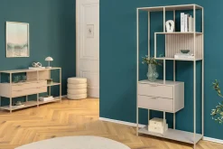 Modernes Bücherregal SLIM LINE 185cm champagner beige Metall mit Schubladen