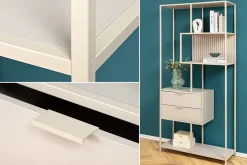 Modernes Bücherregal SLIM LINE 185cm champagner beige Metall mit Schubladen