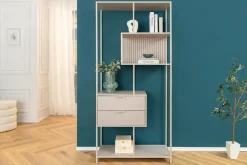 Modernes Bücherregal SLIM LINE 185cm champagner beige Metall mit Schubladen