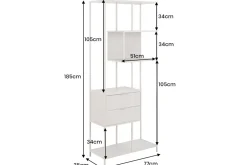 Modernes Bücherregal SLIM LINE 185cm champagner beige Metall mit Schubladen