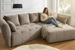 Modernes Big Sofa ROYAL 295cm greige Veloursstoff Federkern XXL-Couch