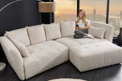 Modernes Big Sofa ROYAL 295cm champagner beige Bouclé Federkern XXL-Couch