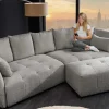 Modernes Big Sofa ROYAL 295cm grau Bouclé Federkern XXL-Couch inkl. Kissen