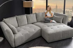 Modernes Big Sofa ROYAL 295cm grau Bouclé Federkern XXL-Couch inkl. Kissen