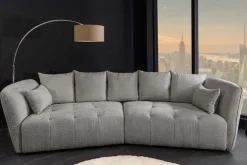 Modernes Big Sofa ROYAL 295cm grau Bouclé Federkern XXL-Couch inkl. Kissen