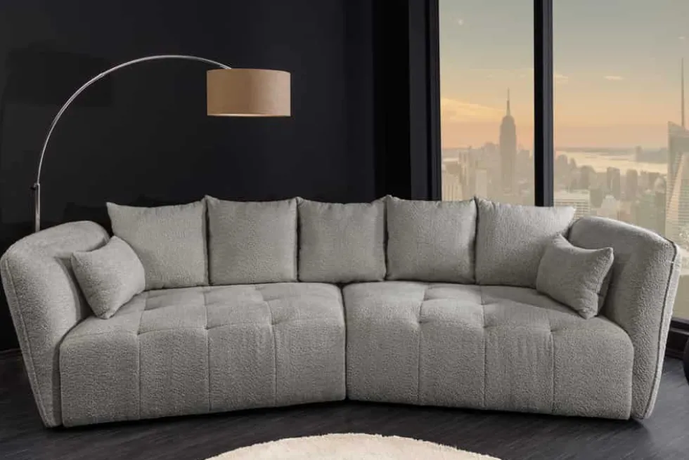 Modernes Big Sofa ROYAL 295cm grau Bouclé Federkern XXL-Couch inkl. Kissen