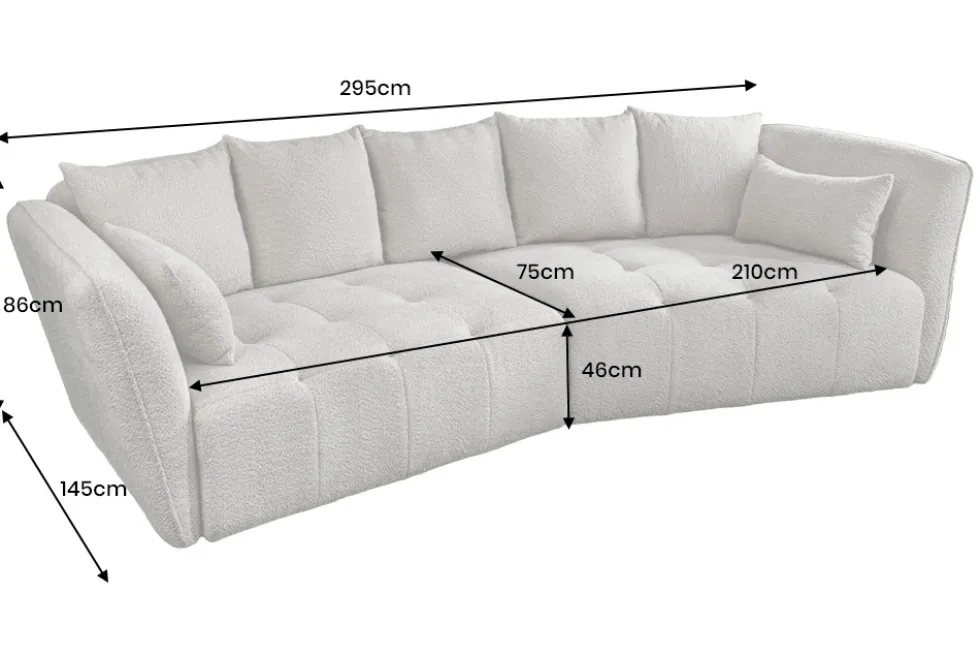 Modernes Big Sofa ROYAL 295cm grau Bouclé Federkern XXL-Couch inkl. Kissen