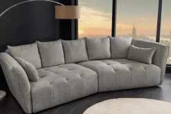 Modernes Big Sofa ROYAL 295cm grau Bouclé Federkern XXL-Couch inkl. Kissen
