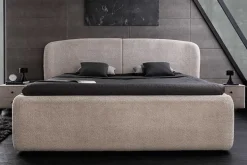 Modernes Boxbett ART DECO 180x200cm greige Bouclé mit Stauraum und Lattenrost