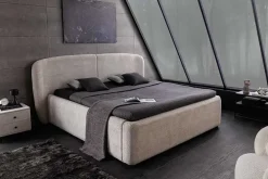 Modernes Boxbett ART DECO 180x200cm greige Bouclé mit Stauraum und Lattenrost