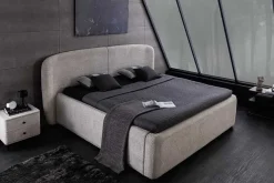 Modernes Boxbett ART DECO 180x200cm greige Bouclé mit Stauraum und Lattenrost