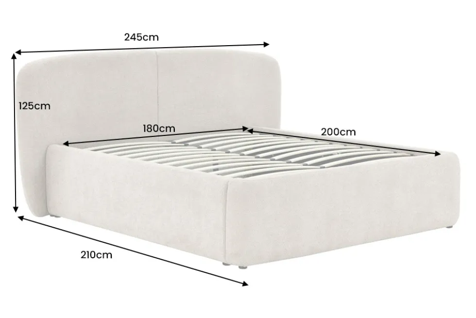 Modernes Boxbett ART DECO 180x200cm greige Bouclé mit Stauraum und Lattenrost