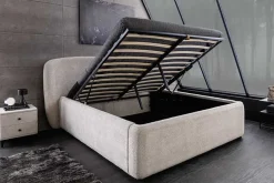 Modernes Boxbett ART DECO 160x200cm greige Bouclé mit Stauraum und Lattenrost